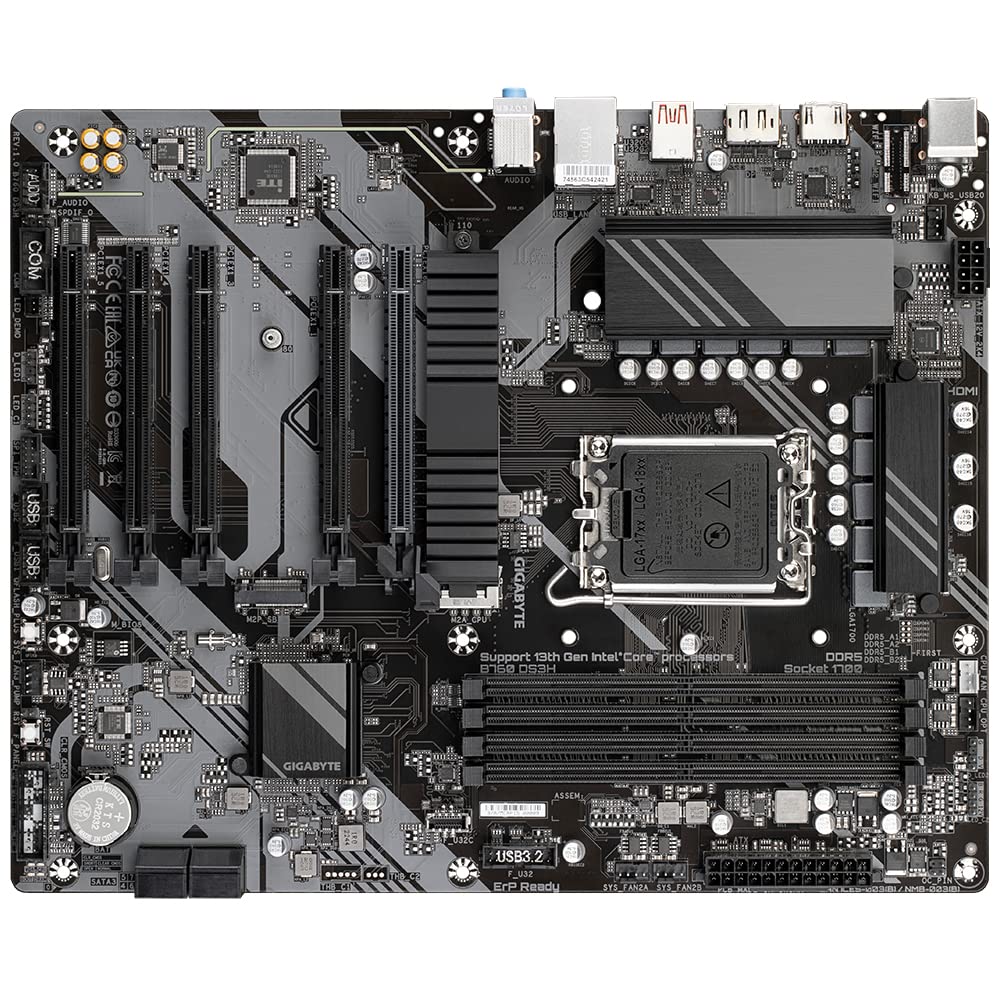 GIGABYTE B760 DS3H Placa Base - Compatible con procesadores Intel Core de 14ª generación, VRM digital de 8+2+1 fases, hasta 7600MHz DDR5 (OC), 2x PCIe 4.0 M.2, LAN GbE, USB 3.2 Gen 2x2