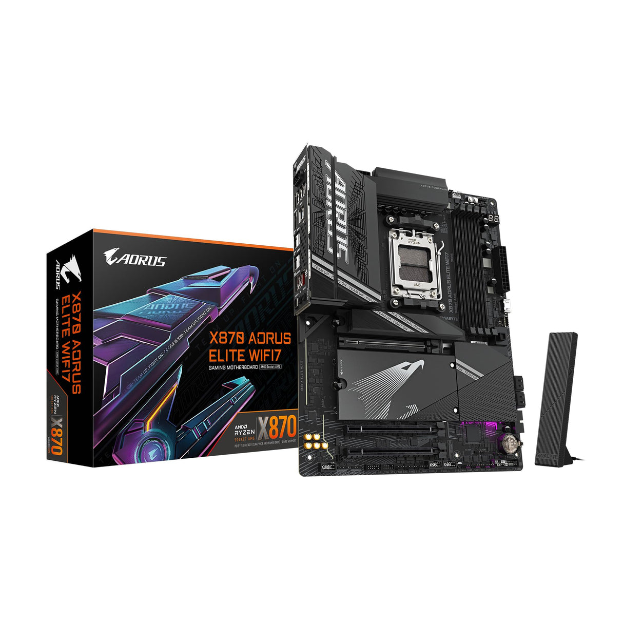 GIGABYTE Placa Base X870 AORUS Elite WIFI7 - Compatible con CPUs AMD Ryzen 9000, VRM de 16+2+2 Fases, hasta 8000MHz DDR5 (OC), 3xPCIe 5.0, Wi-Fi 7, LAN 2.5GbE, USB 4