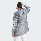 adidas Mujer Essentials 3-Stripes Light Down Hooded Parka, Grey, S