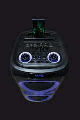 R-MUSIC - Roller Box - Altavoz High Power - 7h de autonomía, Luces y música en Ritmo - Karaoke y Guitarra - Puerto USB, AUX, Micro SD y función de Radio - Mango y Ruedas