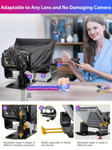 Moman MT12 Teleprompter Metálico de 12,9 Pulgadas, con App Remota y Control Remoto, Soporte Ajustable - Compatible con iPad, iPhone, Tabletas, Smartphones y Cámaras DSLR