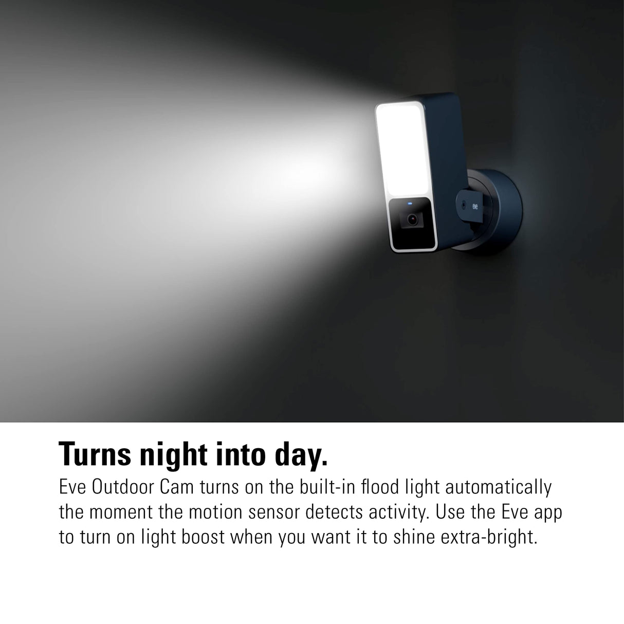 Eve Outdoor Cam – cámara segura con foco, máxima seguridad y privacidad (HomeKit Secure Video), 1080p, visión nocturna, Wi-Fi (2,4 GHz), sensor de movimiento, comunicación bidireccional