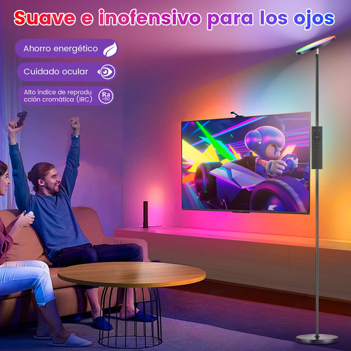 YICAIZI Lámpara de Pie LED Regulable de 42W, Lamparas de Pie Para Salon Superbrillante de 4000 LM Para Sala de Estar Con Luz de Lectura, Ajuste de temperatura de color y brillo (36W RGB)