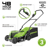 Cortacésped sin cable Greenworks GD24X2LM36K2x (Li-Ion 2x24V 36cm anchura hasta 250m² 40L recogedor de hierba 5 regulaciones altura de corte con batería de 2x2Ah y cargador de doble ranura)