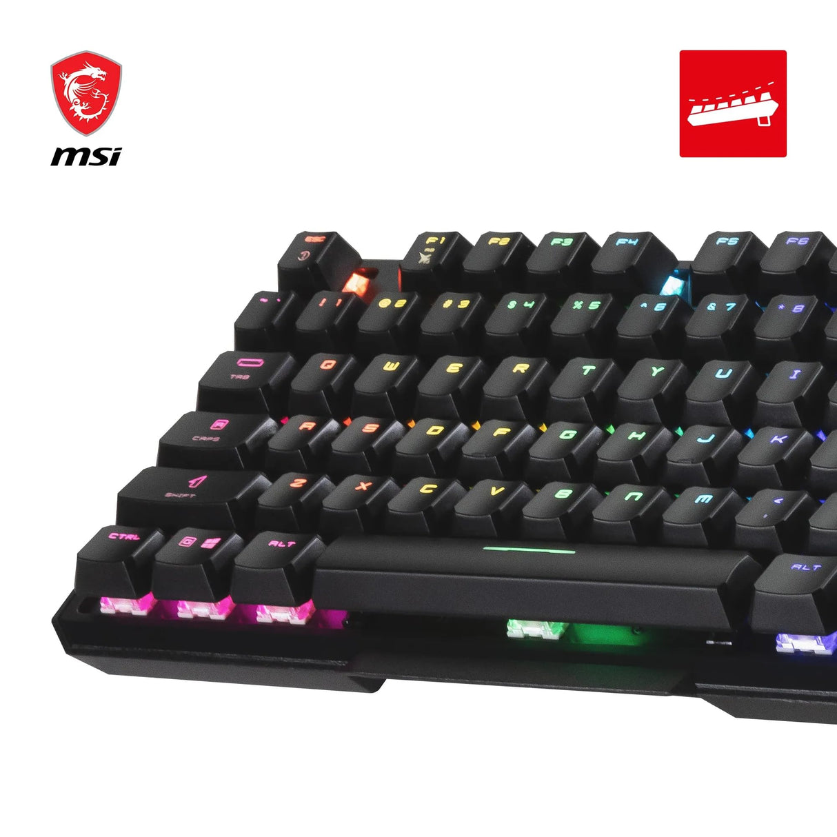 MSI Vigor GK41 Teclado Gaming Mecánico FR - Switches Kailh Red (lineales), Teclas Ergonómicas, Base Antideslizante, 6 LED de Color Fijo/10 Zonas de Iluminación, Mystic Light, USB 2.0 - Tamaño completo