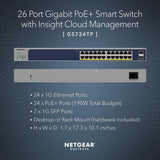 NETGEAR Switch Smart Gigabit Ethernet gestionable de 24 Puertos GS724TP | 24x PoE+ Consumo 190W, 2X 1G SFP| Montaje en sobremesa/Bastidor y protección ProSAFE