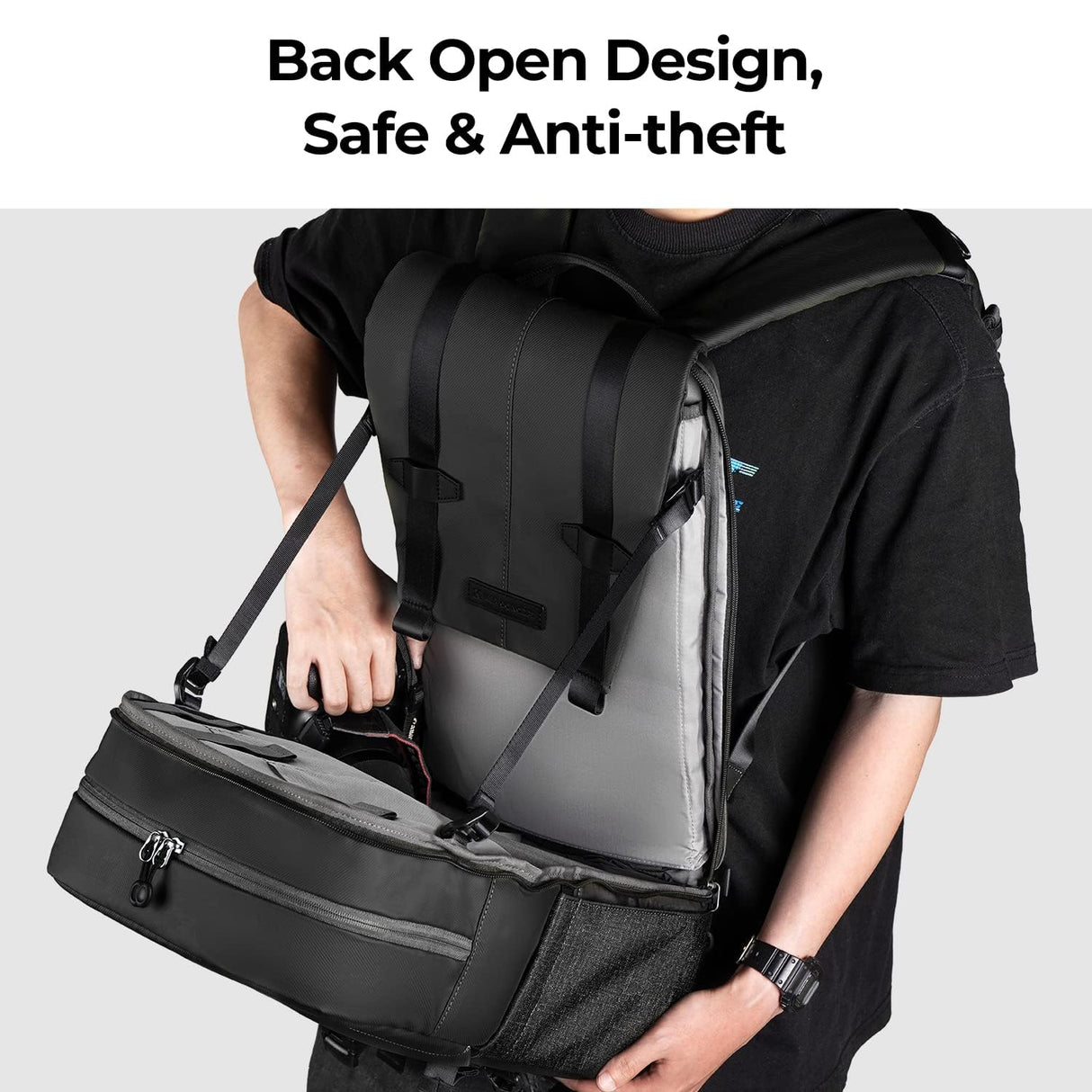 K&F Concept Mochila Camara Multifuncional， Mochila Fotografía Profesional, Mochila Fotográfica para Reflex Impermeable, Bolsa Cámara Compartimento para Portátil de 15.6 Pulgadas(20L) Gris