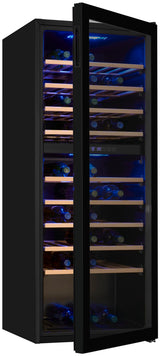 Exquisit® Vinoteca para 78 Botellas, 194L, Negro, Clase G, Doble Zona de Temperatura 5-20°C, Control Digital, Puerta de Cristal Reversible, Iluminación LED, 9 Estantes, Medidas (128,5 x 49 x 57,5 cm)