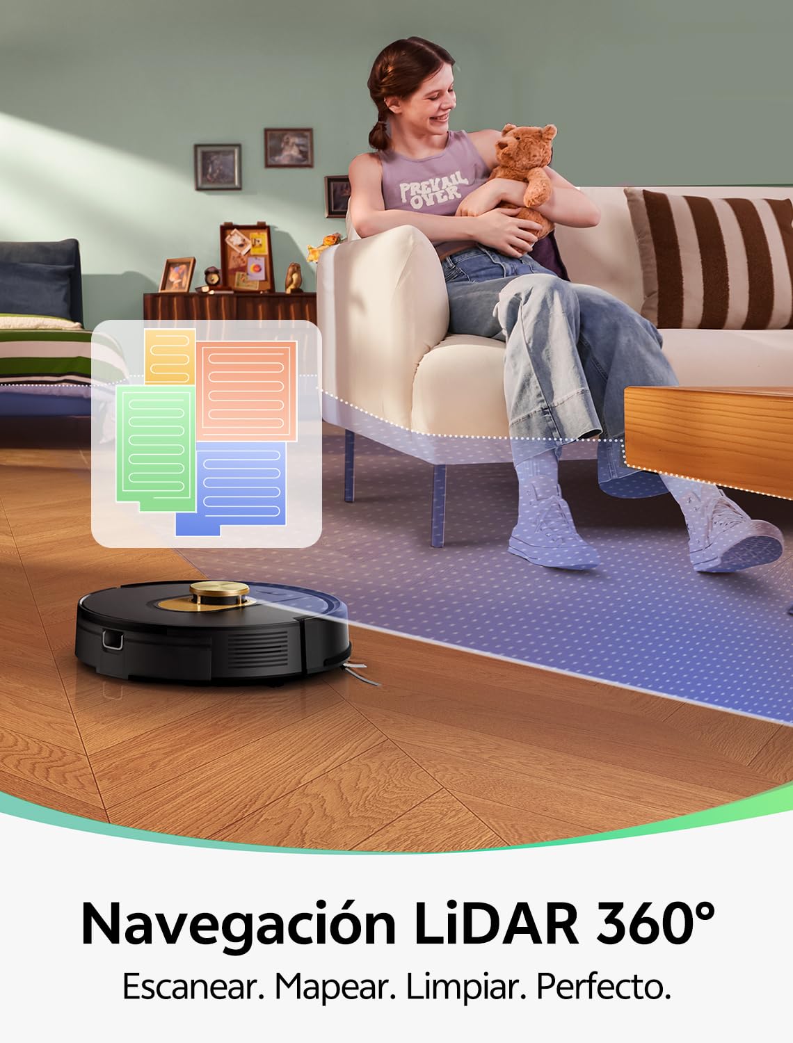 Vexilar W9 Robot Aspirador y Fregasuelos,Potente Succión de 5000Pa, Robot Aspirador con Navegación Láser, Mapa Inteligente Multicapa, Larga Autonomía, Adecuado para Suelo, Alfombras, Pelo de Mascotas