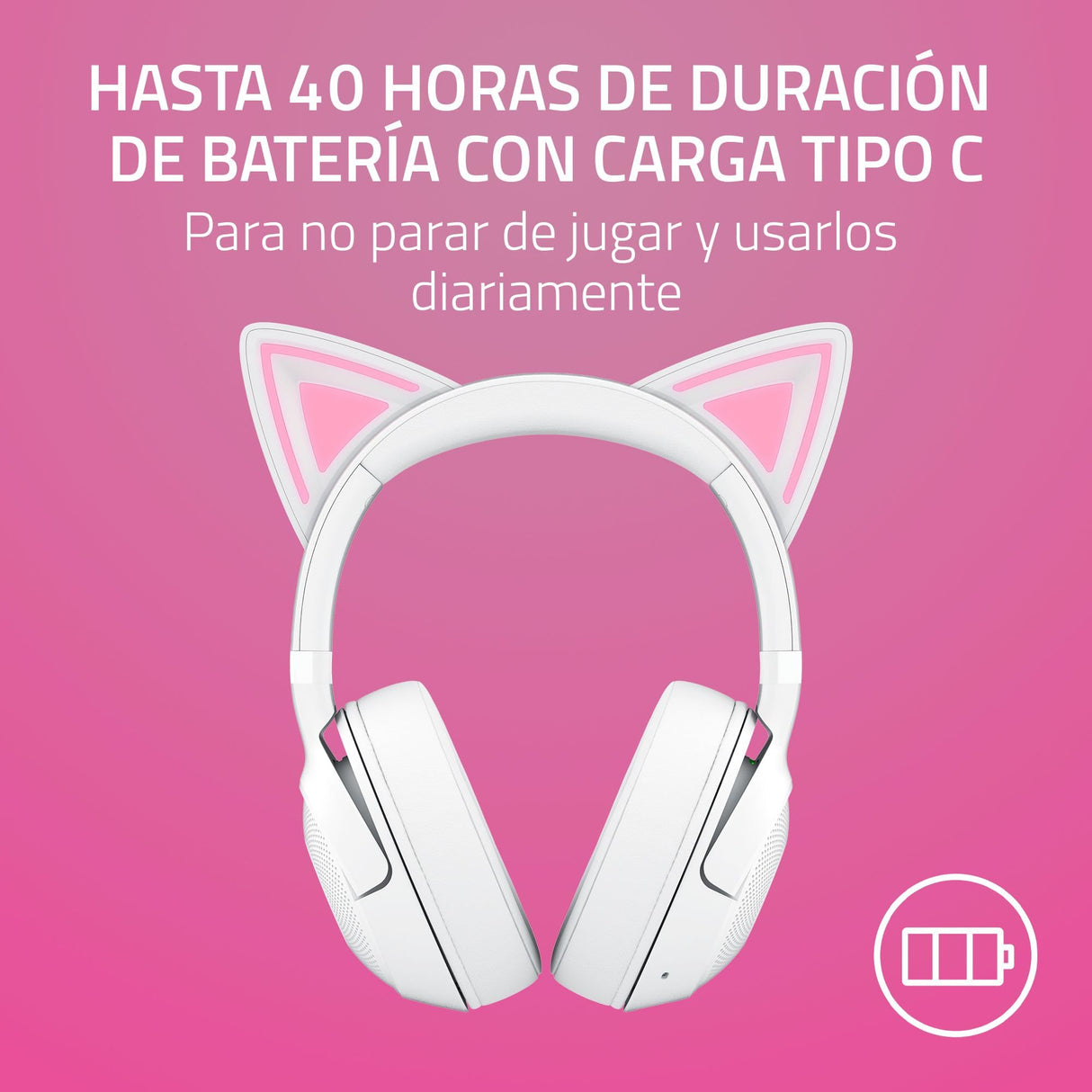 Razer Kraken Kitty V2 BT - Auriculares inalámbricos Bluetooth RGB con Orejas de Gatito para Juegos y Streaming (325g, Triforce de 40mm, Bluetooth 5.2, micrófonos con cancelación de Ruido) Blanco