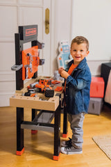 Smoby- Black & Decker Bricolo Center, Taller Banco de Trabajo de Juguete, 92 Accesorios, Taladro mecánico, Función de Clavo Sube-Baja (7600360727)
