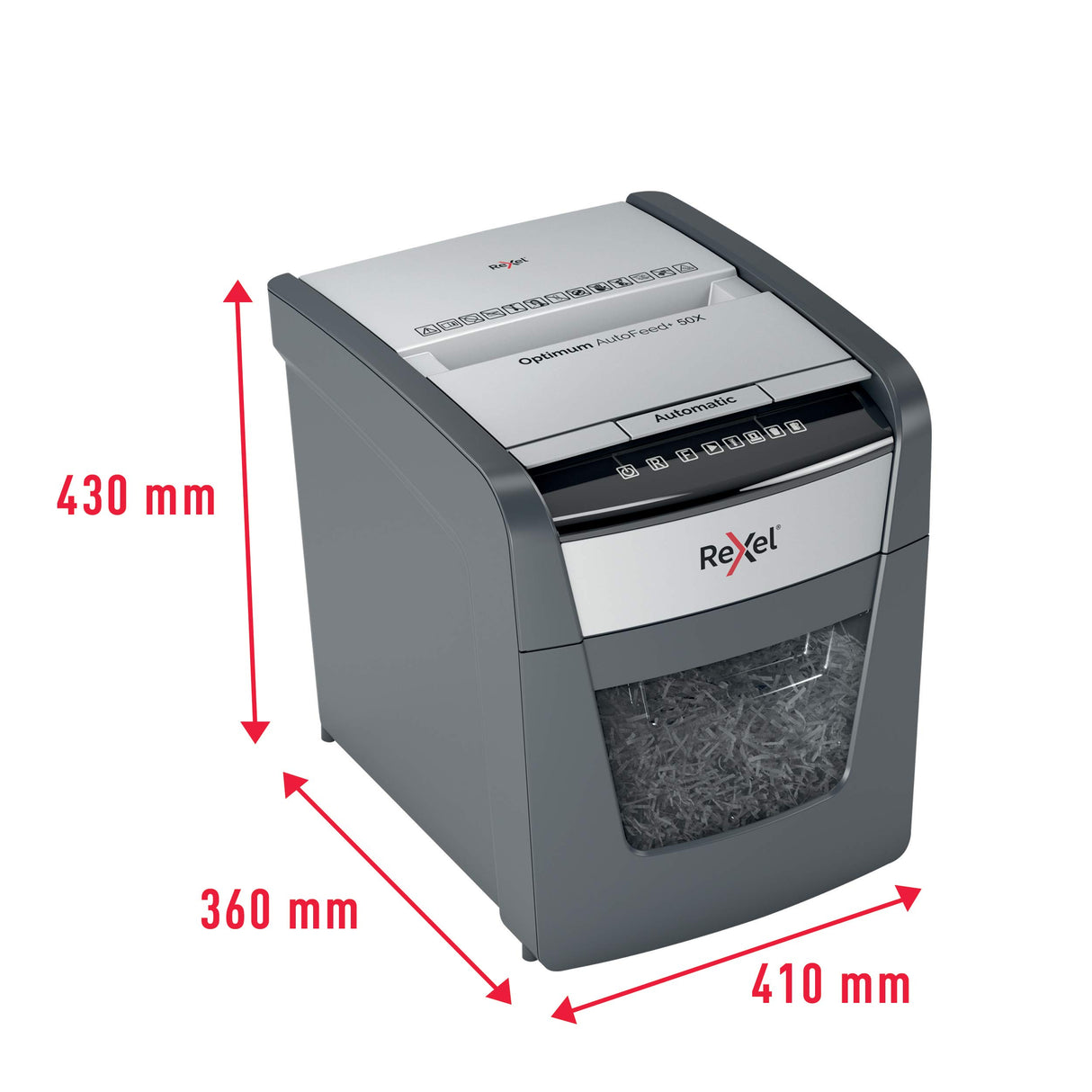 Rexel 2020050XEU - Destructora de Papel Personal/Home Office Optimum AutoFeed 50X, Corte en Partículas, Destruye 50 Hojas, Papelera de 20L, Pensada para Uso Doméstico, Destrucción de Alta Seguridad P4