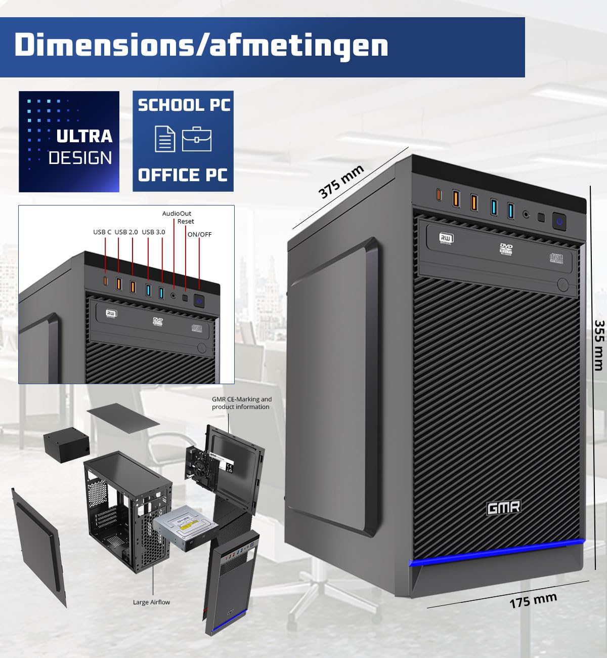 GMR Ultra i5 Office PC - Ordenador de Oficina para Empresas | 3 Años de Garantía | 16 GB de RAM | SSD M.2 de 1000 GB | USB 3 | Windows 11 Pro | WiFi-Bluetooth