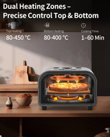 ZACHVO Elektrischer Pizzaofen - bis 450℃, 5 voreingestellte Pizzaarten, 1-60 Min Timer, Touchscreen & Drehregler, Edelstahlgehäuse, für 32cm Pizza, inkl. Pizzastein, Pizzaschieber, Rezeptbuch, Schwarz