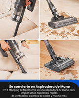 Proscenic P11 Mopping Aspiradora sin Cable y Fregona 2 en 1, 45kPa/550W/60Min Aspiradora Escoba Inalámbrico y Vertical con Batería Antienredos para Alfombras/Suelos Duros/Cortinas/Pelos de Mascotas