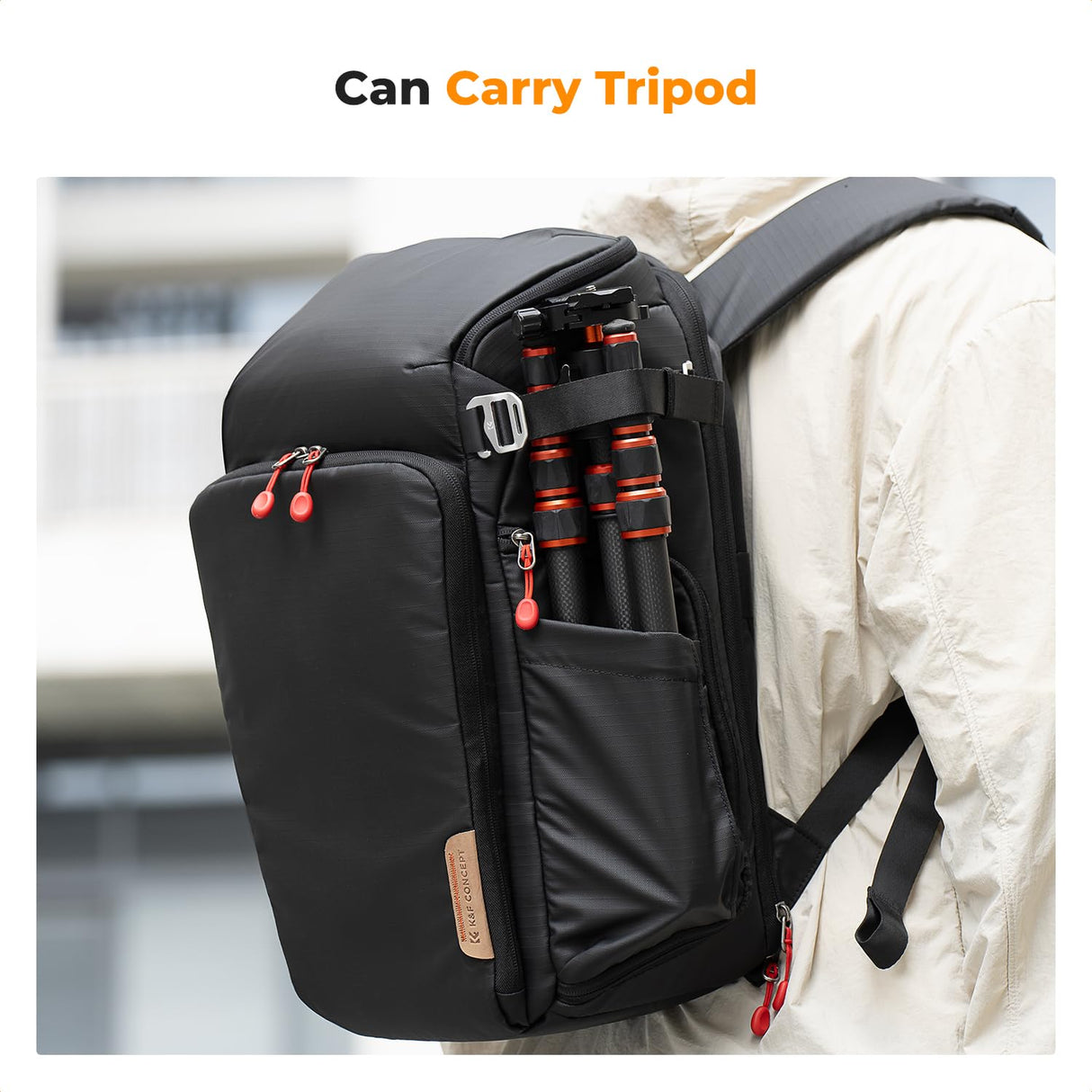 K&F Concept Mochila Cámara Profesional, Bolsa Fotógrafos Cámara Impermeable de Gran Capacidad para Camera Reflex Digital DSLR, Adecuado para viajes al aire libre senderismo fotografía Negro intenso