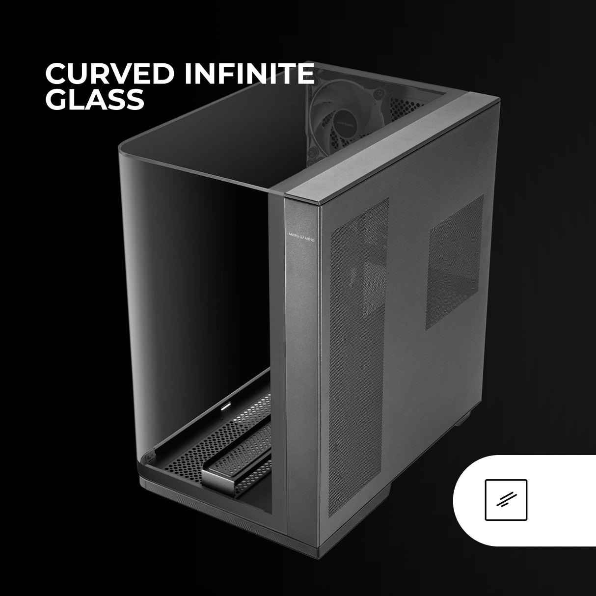 Mars Gaming MC-INFINIO, Caja Gaming ATX, Cristal Templado Curvado Sin Marco, 2X Ventiladores ARGB 120mm, Montaje Vertical de Tarjetas Gráficas, Soporte Refrigeración Líquida hasta 360mm, USB-C, Negro