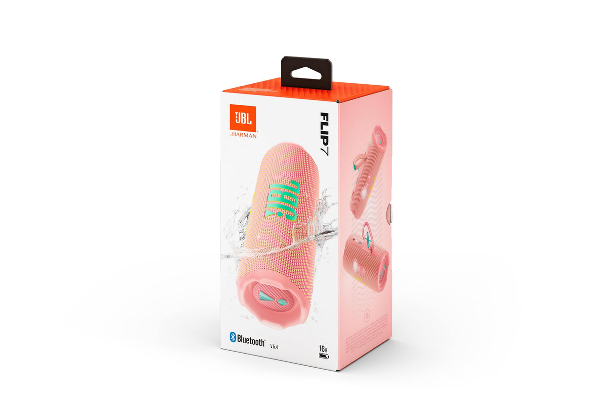 JBL Flip 7, Altavoz Bluetooth portátil inalámbrico Potente, 16h de batería, Resistente al Agua IP68, a Prueba de Polvo y caídas, Sonido Pro, AI Sound Boost, Compatible con Auracast, Rosa