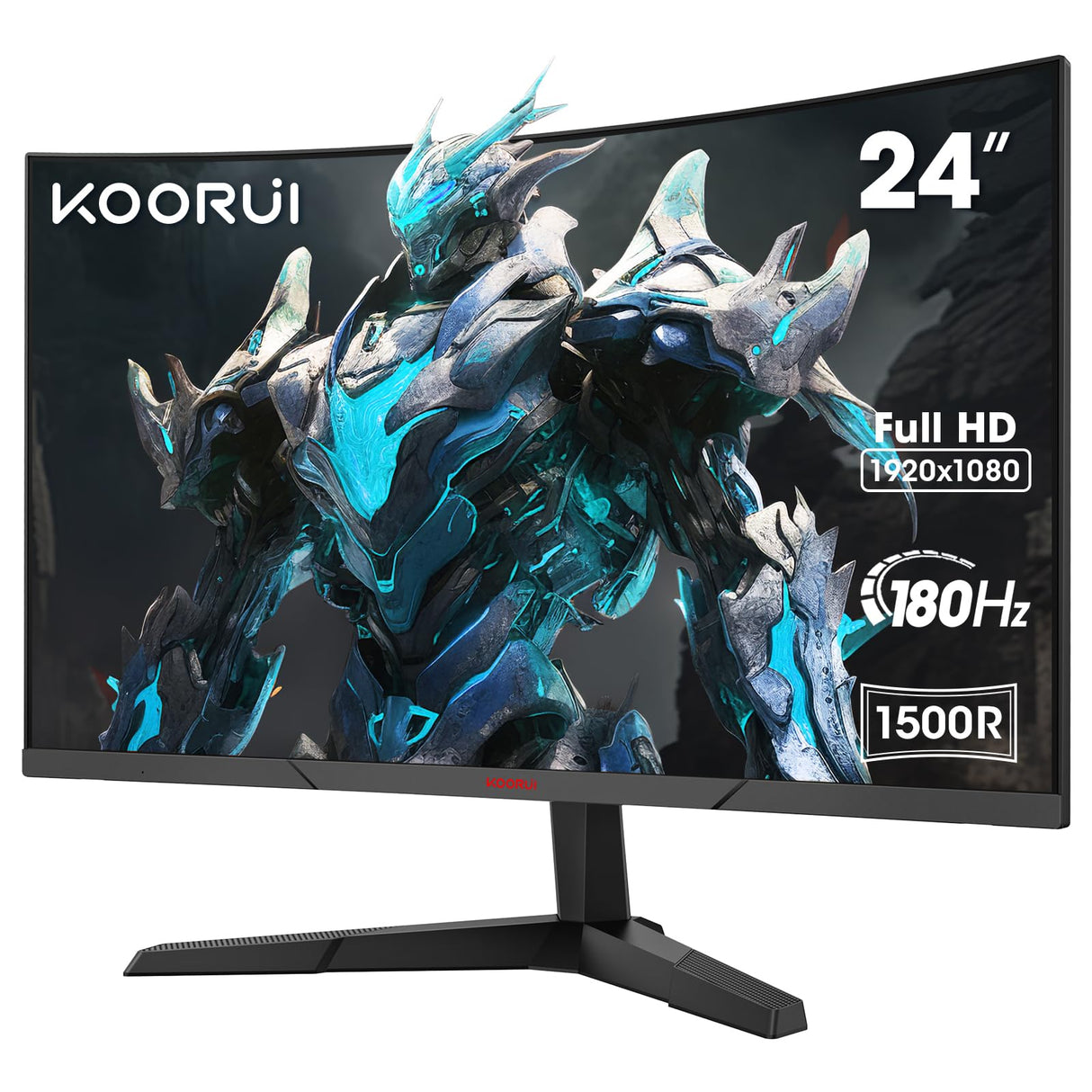KOORUI 24E6CA Monitor Gaming Curvo 24 Pulgadas, 180HZ, 1ms, 1500R, HDR, VA 3000:1, FHD 1920x1080, 2xHDMI 2.0, DP 1.2, Adaptive Sync, Eye Care, VESA 100x100mm, Inclinación Ajustable