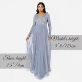 Maya Deluxe Womens Ladies Dress Sleeve for Wedding Guest V Neck High Empire Waist Maxi Long Length Evening Bridesmaid Prom Vestido, Dusty Blue, 24 para Mujer