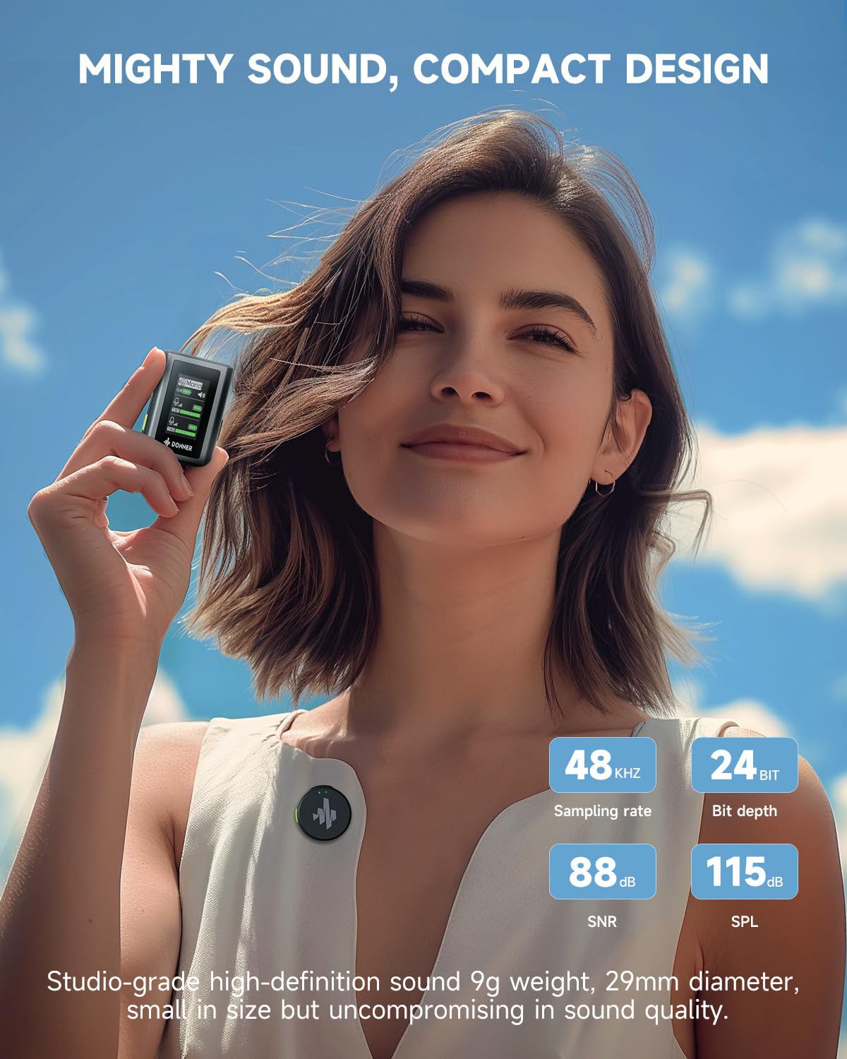Donner Micrófono Lavalier inalámbrico con Conector Lightning Tipo C de 3,5 mm para cámara iPhone 15 Android, micrófono de Solapa Profesional Plug-Play de Doble Canal con cancelación de Ruido, 305 m,