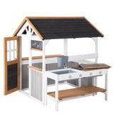 roba Ampliación de Cocina para casa de Juegos – Cocina Infantil al Aire Libre Blanco y marrón con Barbacoa y Placas de cocción – Accesorios para casa de Juegos de jardín a Partir de 18 Meses – con