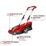 Einhell Cortacésped inalámbrico RASARRO 36/36 Kit Power X-Change (36 V, 36 cm de Ancho de Corte, hasta 400 m², Cesta de 45 L, Altura de Corte de 25-75 mm, Incluye 2 baterías de 3,0 Ah Plus + 2