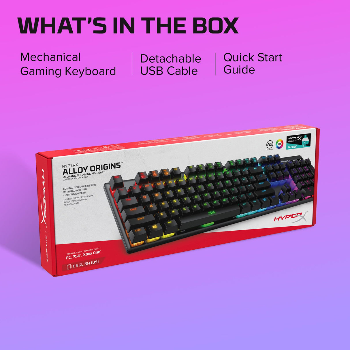 HyperX Alloy Origins – Teclado mecánico para juegos RGB, HyperX Aqua, (QWERTY – US Layout)