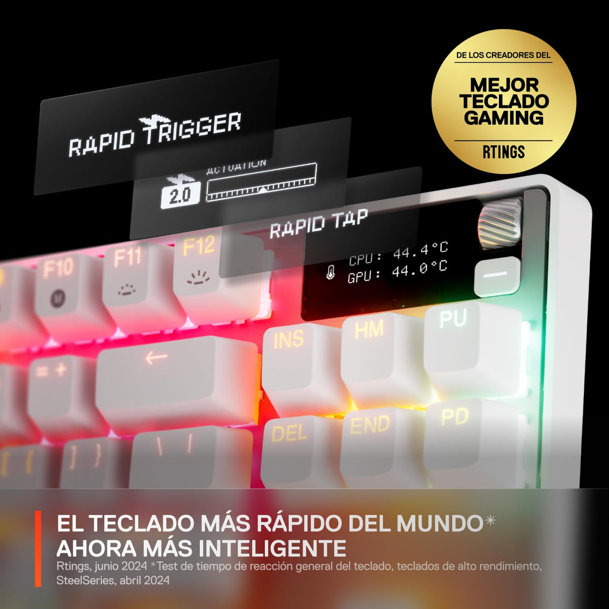 SteelSeries Apex Pro TKL Gen 3 Blanco - Teclado Mecanico Gaming - HyperMagnetic Interruptores OmniPoint 3.0 - Accionamiento Ajustable - Rapid Trigger - Preajustes - Rapid Tap - RGB - OLED - US QWERTY