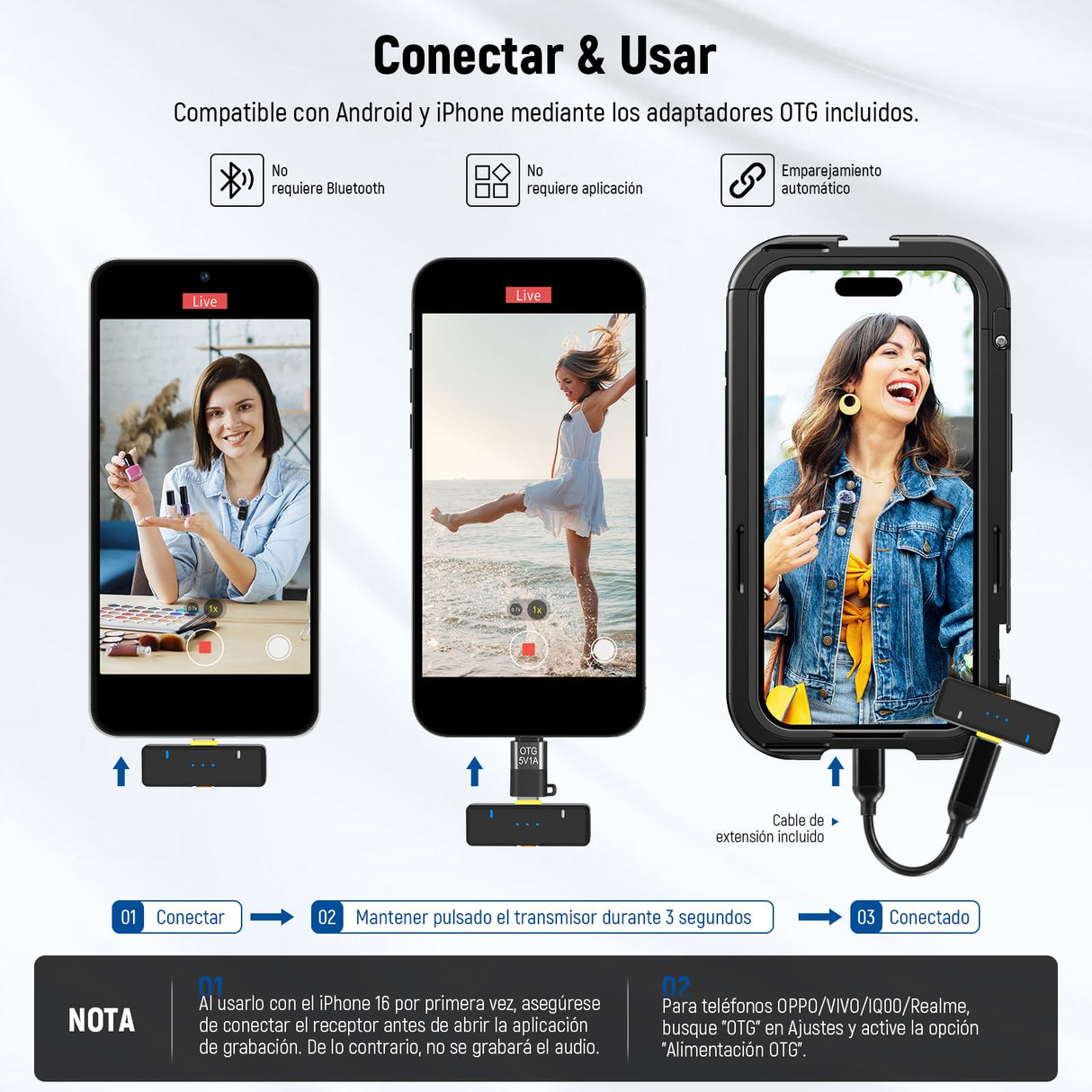 NEEWER KM15 Sistema Micrófono Solapa Inalámbrico, Compatible con iPhone Android PC, Mini Mic Solapa USB C con Cancelar Ruido, Alcance 300m 48KHz/24Bits, Batería 9 Horas para Grabación Streaming