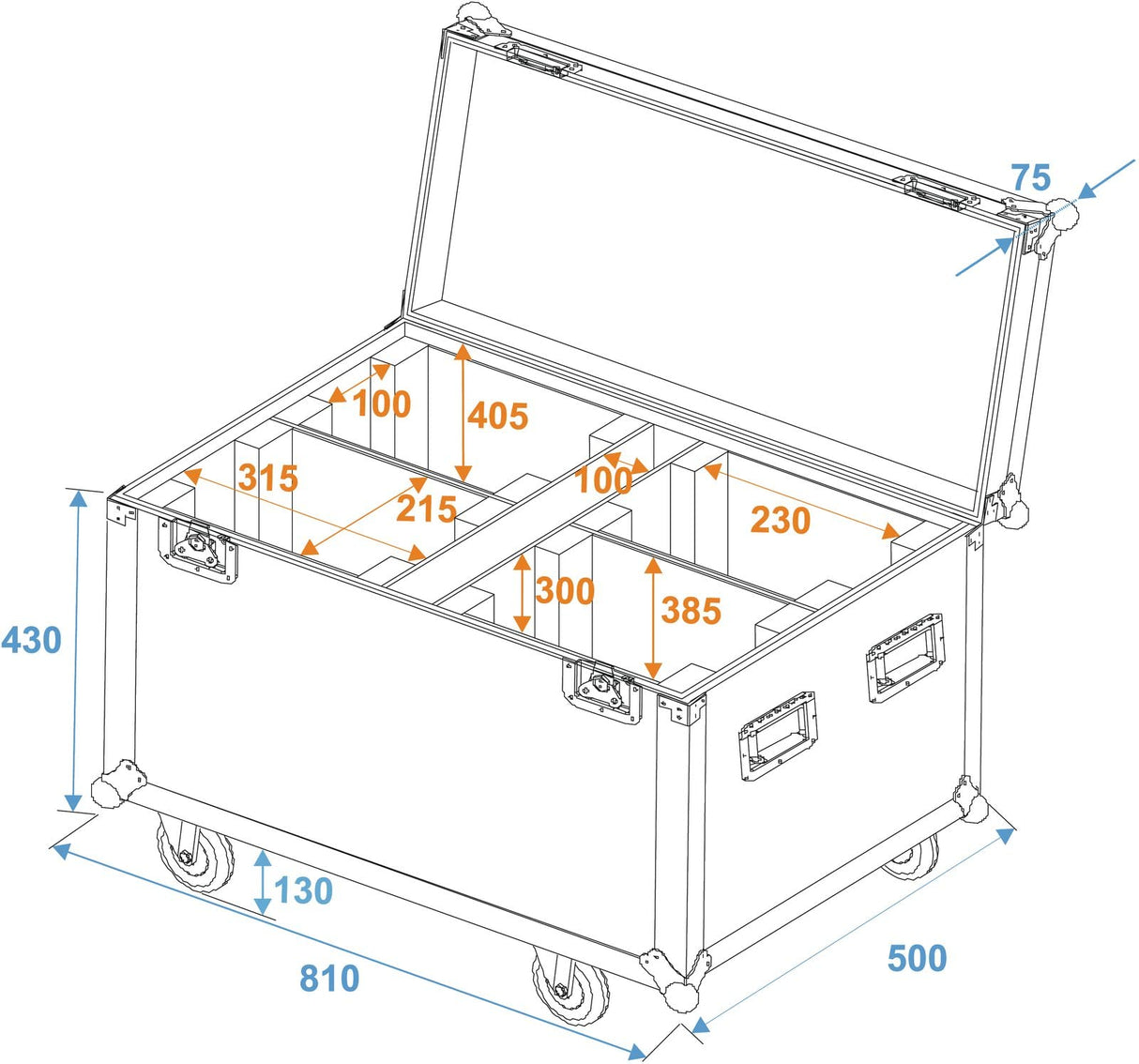 ROADINGER 51836885 Flightcase 4X Plb-130, Multicolor, Talla única