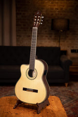 Ortega Guitars Family Series Pro - Guitarra de concierto para zurdos (electroacústica, abeto y caoba, incluye funda (RCE141NT-L)