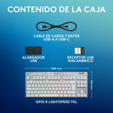 Logitech G G915 X LIGHTSPEED TKL Teclado para gaming inalámbrico de perfil bajo, teclas de PBT de doble moldeado, elegante acabado en aluminio, táctil marrón GL - PC/Mac, QWERTY US - Blanco
