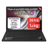 LG gram 16U55U-G.AU88BN - Ordenador Portátil Ultraligero de 16" Ryzen AI 7 445, 32 GB RAM, 1 TB SSD, AMD Radeon Graphics, IPS Antirreflejo, 1800g, 26 h, Windows 11, Teclado ES, Negro carbón