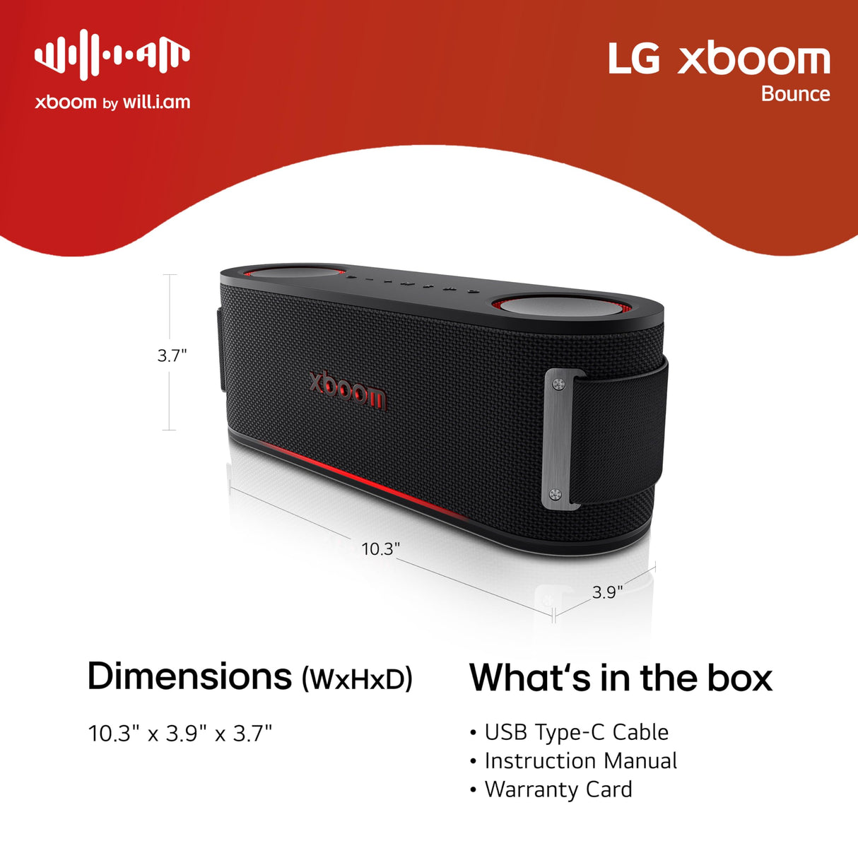 LG xboom Bounce, Altavoz Inalámbrico, Bluetooth, 40W, Sonido Sound Boost, Resistente al Agua IP67, Autonomía 30h, Color de Luces LED Variable, Amplia Conectividad