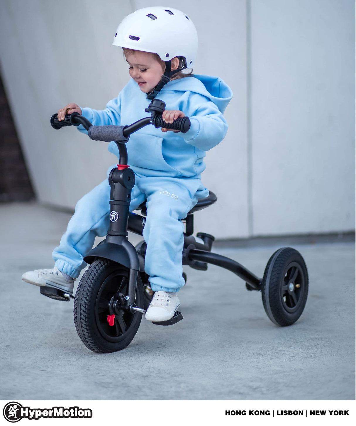 HyperMotion Triciclo Infantil 3 en 1 - Coche para Bebé con Asiento Giratorio y Cubierta de Lluvia - Triciclo Evolutivo 12 Meses a 5 Años, Plegable, Ruedas Bombeadas, 25kg, Gris
