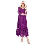 Lovedrobe Women's Midaxi Dress Ladies Lace Square Neckline Long Sleeve High Waist Empire A-Line for Wedding Guest Evening Occasion Vestido, Morado, 48 para Mujer