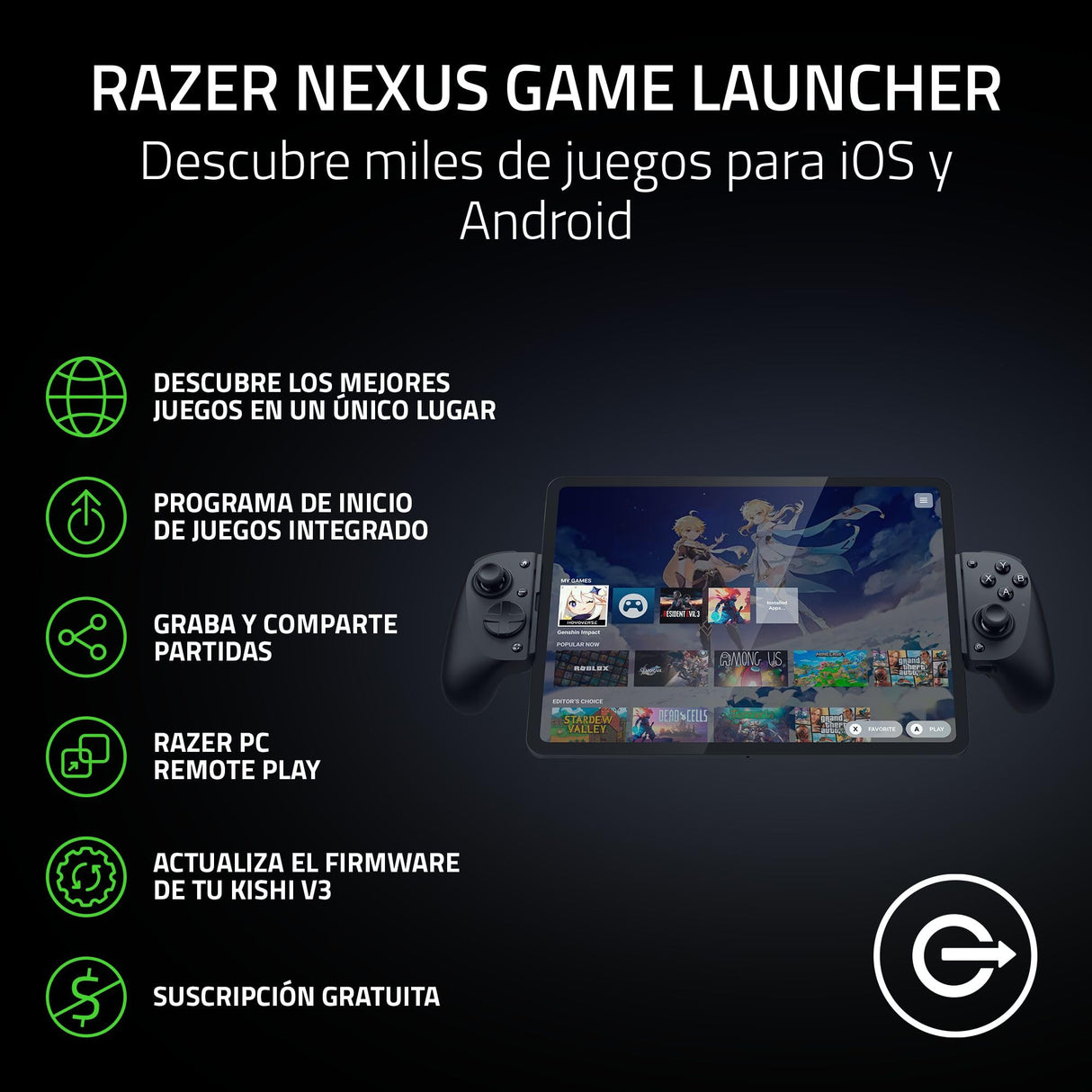 Razer Kishi V3 Pro XL - Mando gaming USB C para tablets de tamaño completo - iPads y tabletas Android de hasta 13" - Plug-and-Play - sticks analógicos (12 botones - háptica Sensa HD) Negro