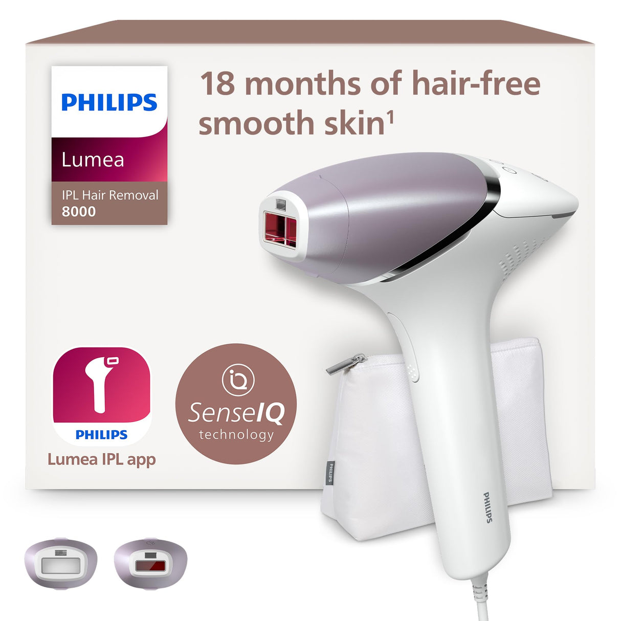 Philips Depiladora Lumea IPL serie 8000 - depilación con tecnología SenseIQ, 2 accesorios para cuerpo y cara, para uso con cable (modelo BRI944/00)