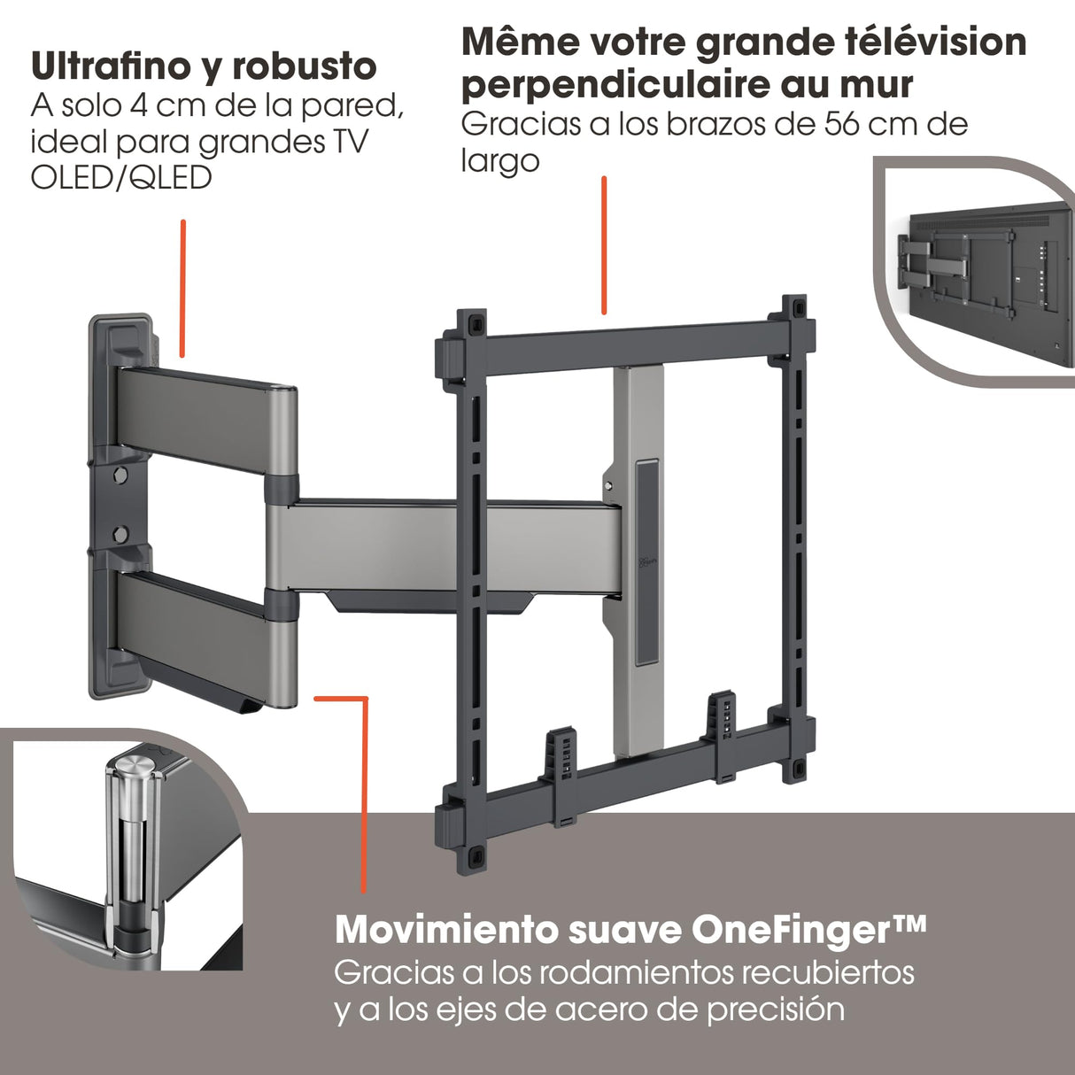 Vogel's Elite TVM 5445 Soporte TV Giratorio y Ultrafino para TV de 32 a 65 Pulgadas, Peso máx. de 35 kg, Gira hasta 180°, Soporte de TV Full-Motion, Máx. VESA 400x400, Compatibilidad Universal