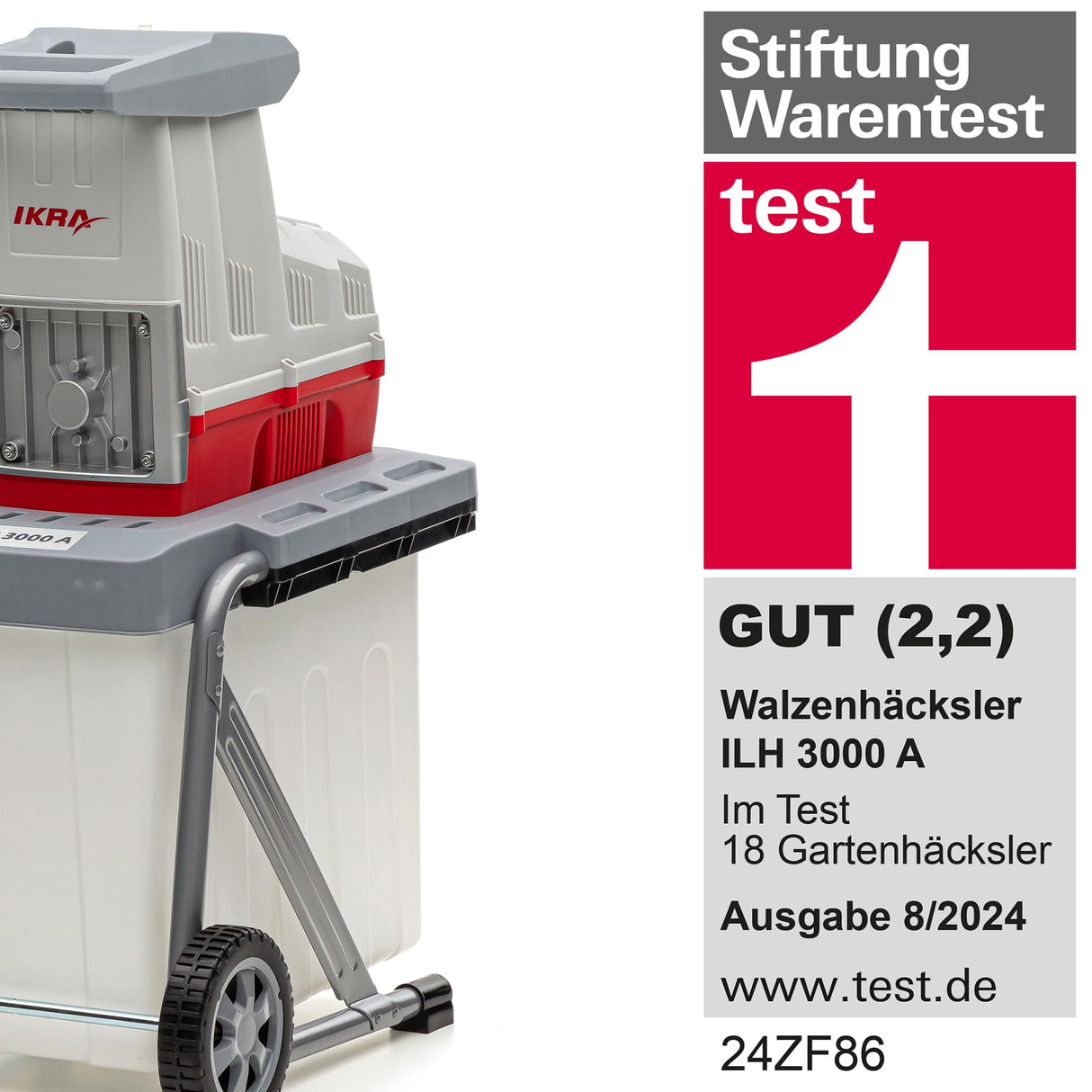 IKRA trituradora silenciosa eléctrica ILH 3000 A, diámetro de ramas a 44mm, 3000W de potente, incl. gafas de seguridad