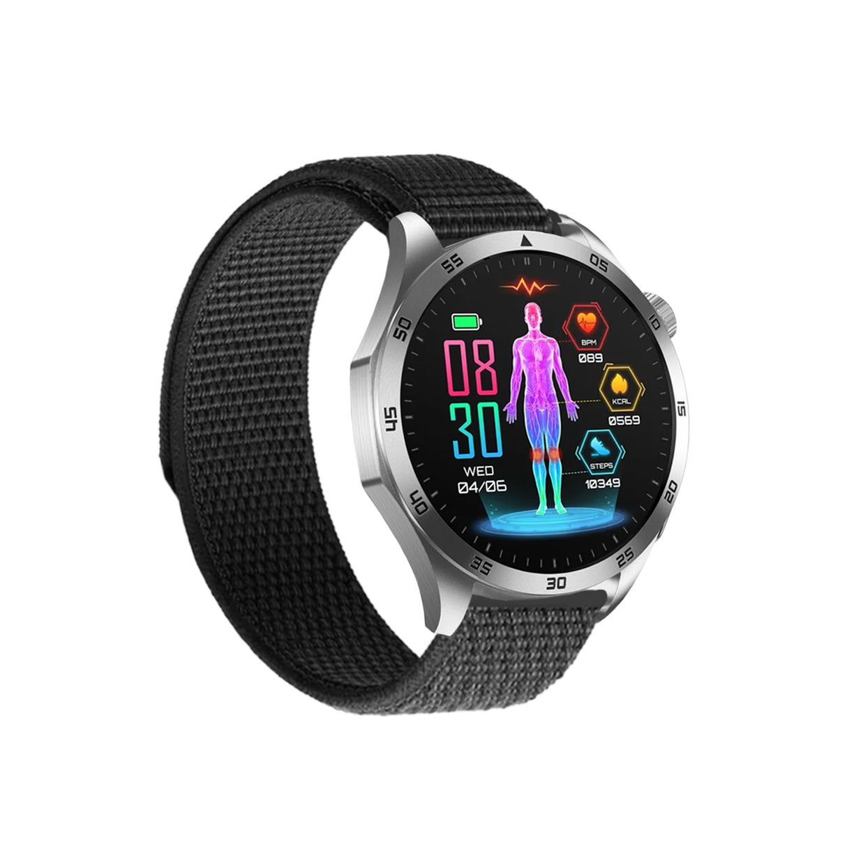 VALDUS Knauermann Pro 3 Fan Edition Redondo (2025) Plateado Reloj de Salud Reloj Inteligente con Función Telefonía, Función ECG Plus HRV y SOS, BT Bluetooth, Apnea del Sueño, Velcro Negro, 14-24,