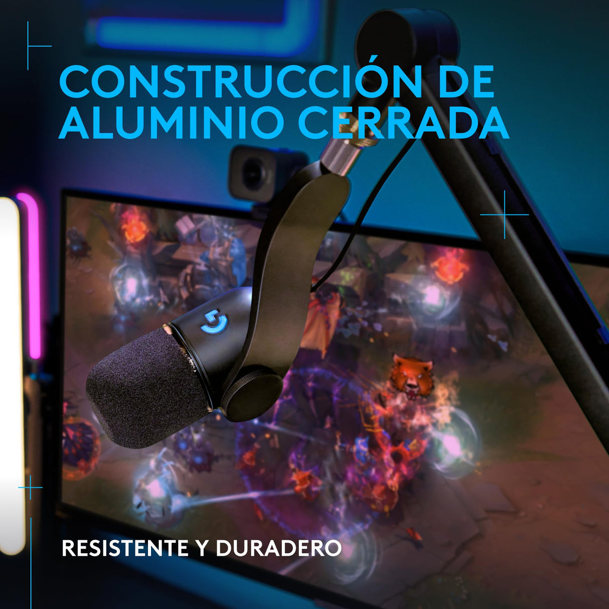 Logitech G Yeticaster GX, micrófono dinámico de gaming supercardioide con brazo, iluminación RGB y LIGHTSYNC, micrófono USB tipo difusión para PC y Mac, con uso para grabación y streaming - Negro