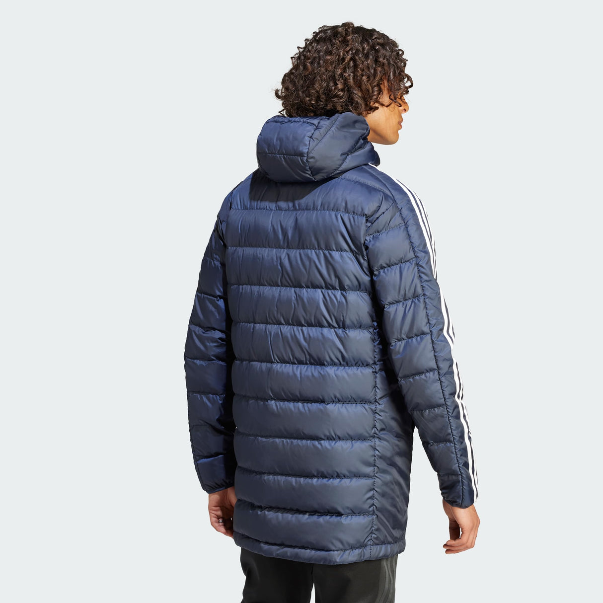 adidas Hombre Essentials 3-Stripes Light Down Hooded Parka, Legend Ink, M