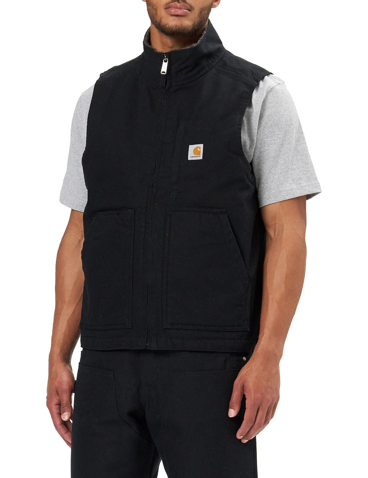 Carhartt Washed Duck Lined Mock Neck Vest, Ropa Exterior de Trabajo Hombre, Negro (Black), M