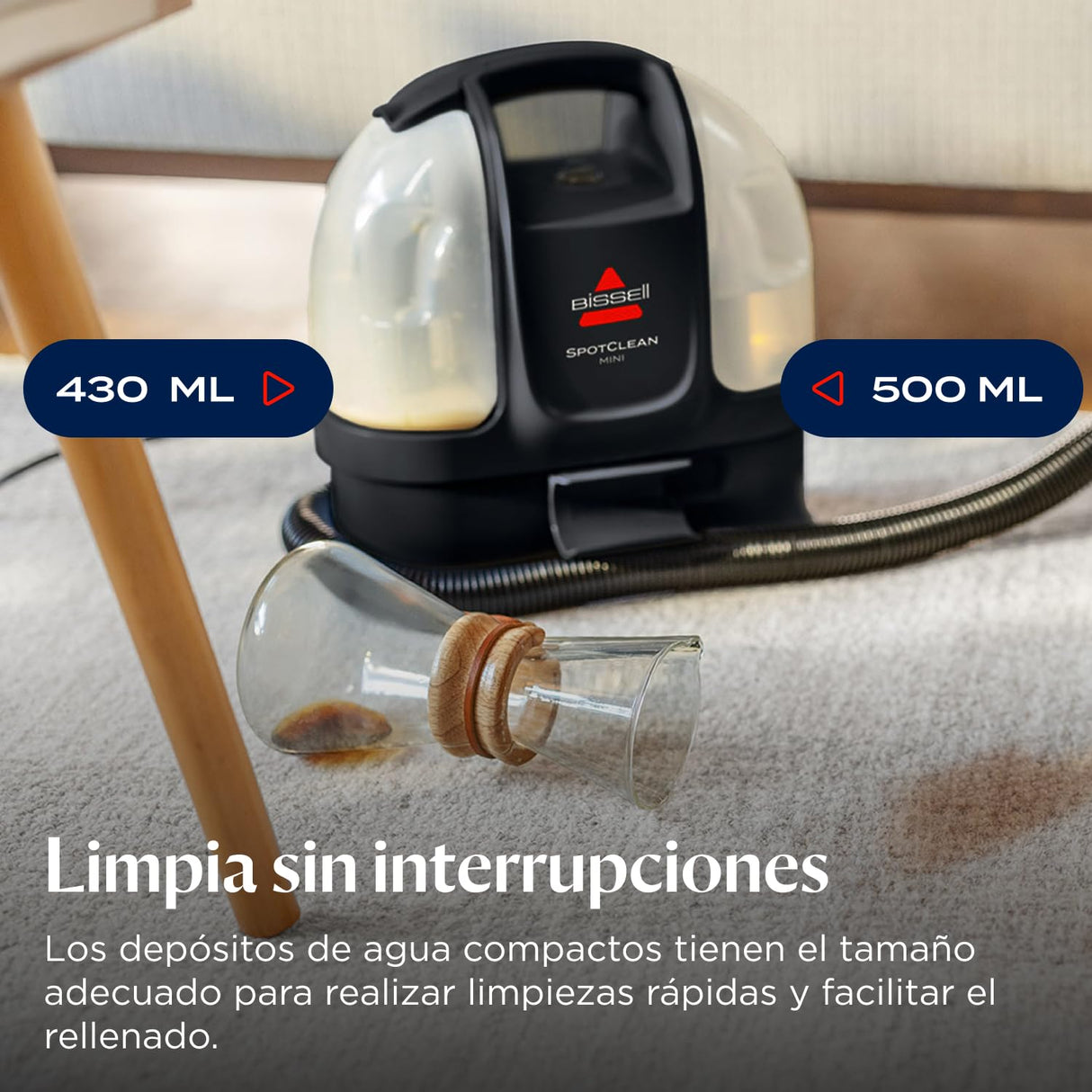BISSELL SpotClean Mini Aspiradora de Agua Tapiceria con cable, Limpiador de Tapicerias Portátil, Perfecto para Limpia Rápidas, Compacto y Ligero, Lava Aspiradora para Coche, Barco, Sofá y Más, 41491