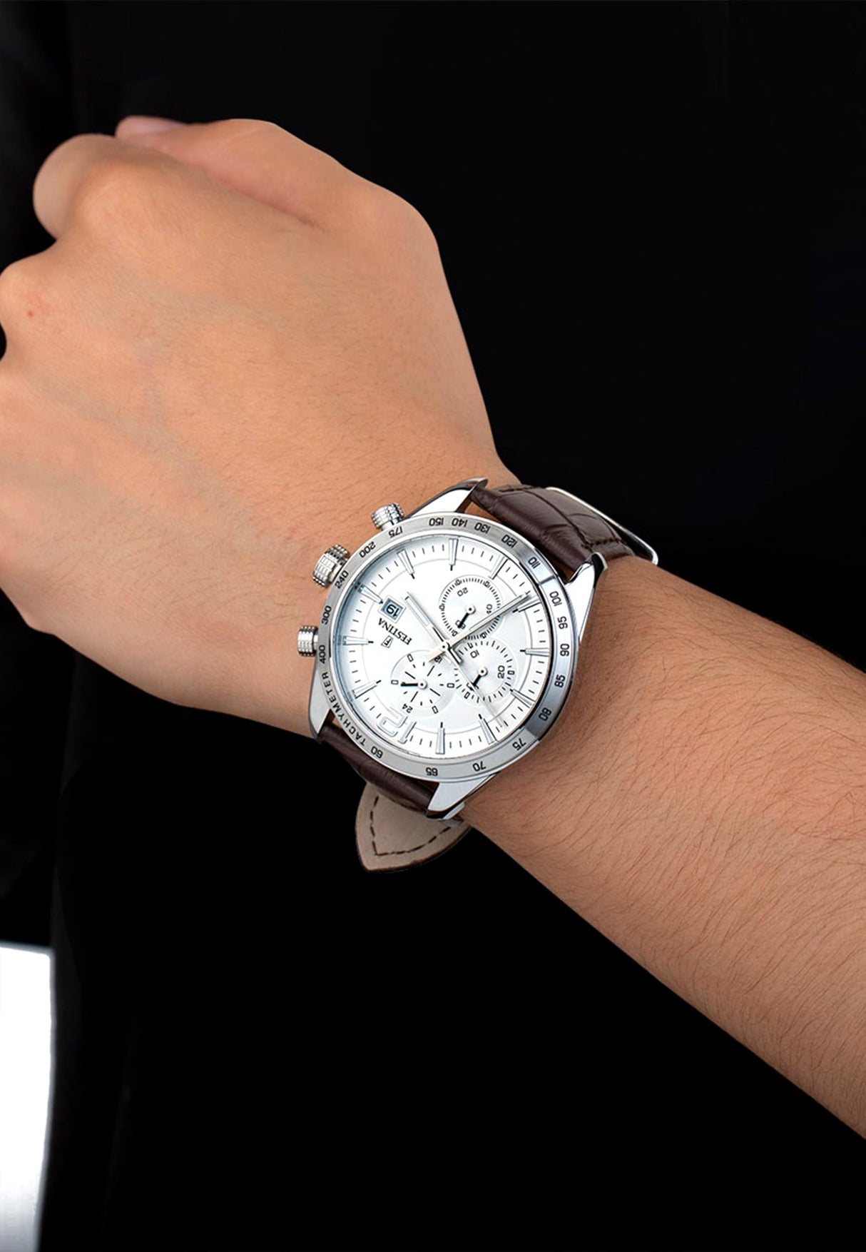 Festina Reloj Hombre F16760/1 Timeless Chronograph Caja de Acero Inoxidable 316l Plateado Correa de Cuero Marrón