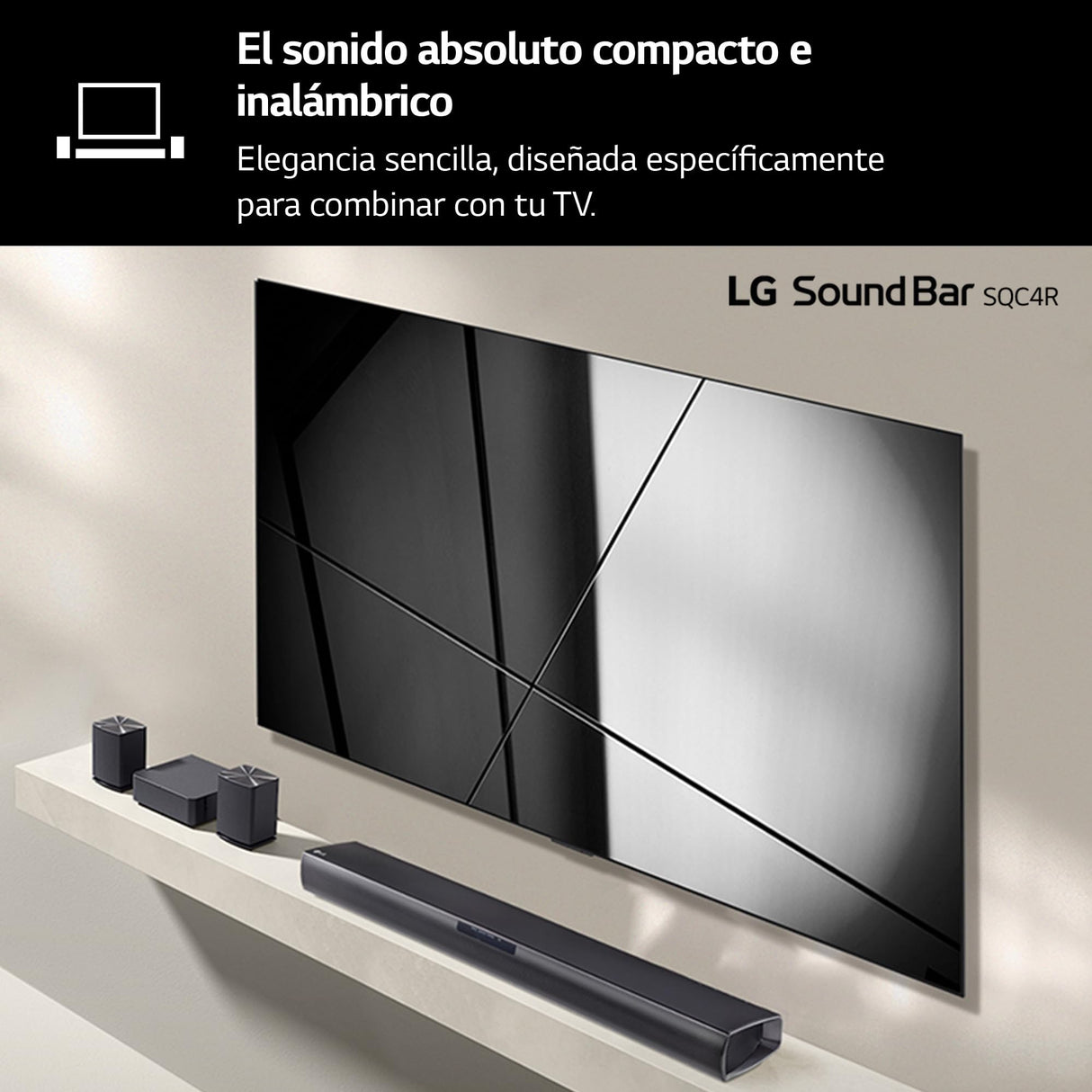 LG SQC4R - Barra de Sonido Inteligente, 220W, 2.1 Canales, Sonido Envolvente Dolby Digital con Bajos Potentes, Amplia Conectividad, HDMI, Bluetooth, USB, Entrada Óptica y App Android/iOS, color Negro