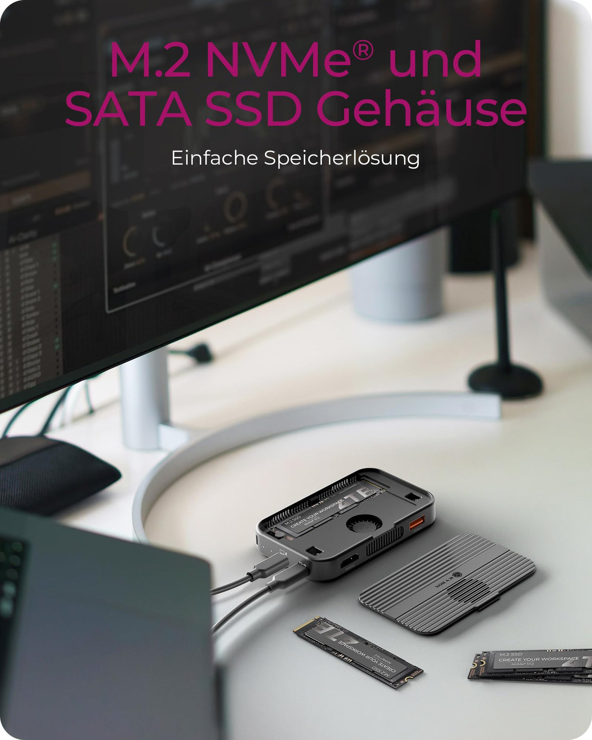 ICY BOX USB-C DockingStation M.2 SSD/NVMe & SATA Carcasa USB 3.2 (10 Gbps), sin Herramientas, HDMI 4K, Lector de Tarjetas, Power Delivery 100 W, Externo, Plug & Play, Negro, IB-DK4071M-CU31