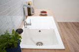 Respekta Boston Fregadero de Mineralite en blanco/Fregadero empotrado de 1 cubeta de 86 x 50 cm/Apto para bases a partir de 45 cm de ancho